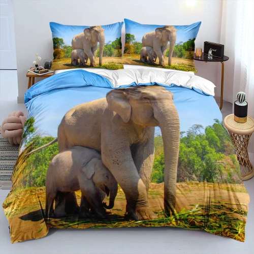 Elephant Mom And Baby Print Bedding