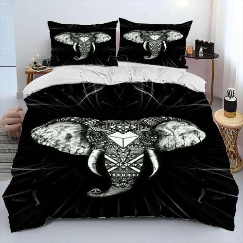 Black Elephant Head Print Beddings