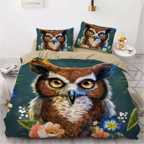 Owl Flowers Print Bedding