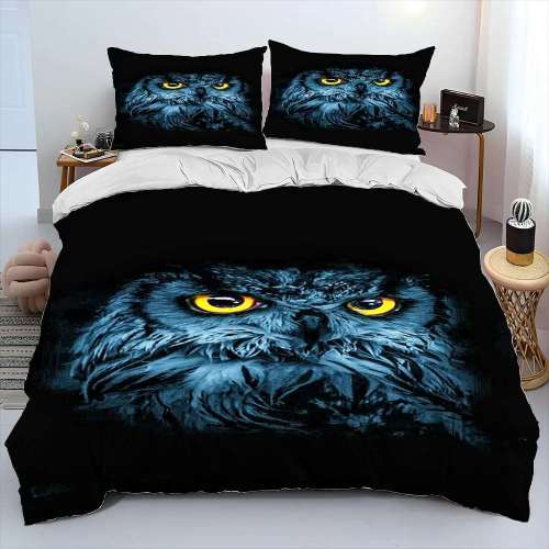 Black Owl Print Bedding