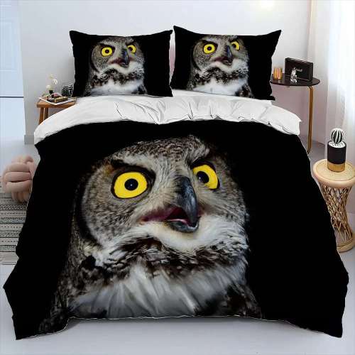 Black Owl Print Bedding