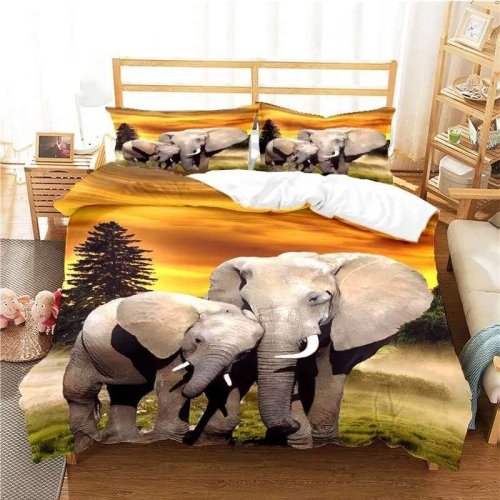 Elephants Print Bed Cover