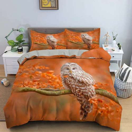 Owl Leaves Print Bedding Sets