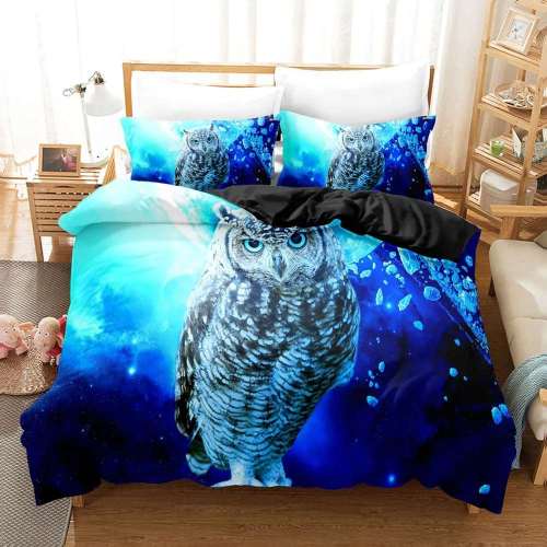 Blue Owl Print Bedding Sets