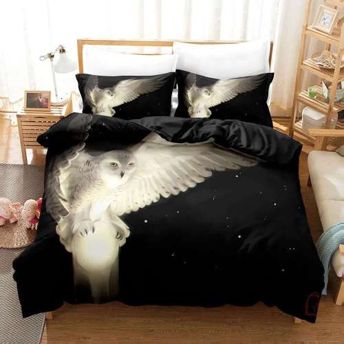 Snowy Owl Print Bedding Set