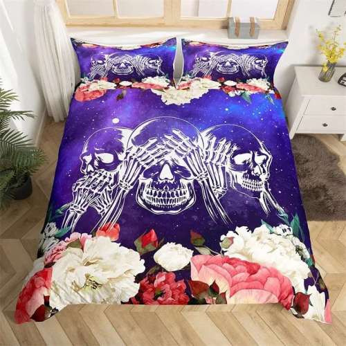 Galaxy Floral Skull Bed Cover