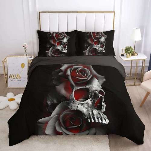Black Rose Skull Bedding Cover