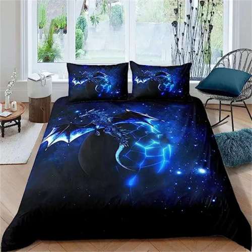 Blue Galaxy Dragon Bedding Set