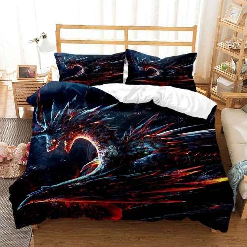 Navy Dragon Bed Cover