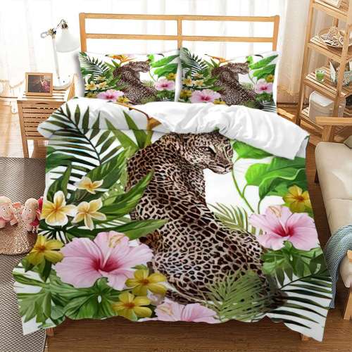 Floral Leopard Print Duvet Cover