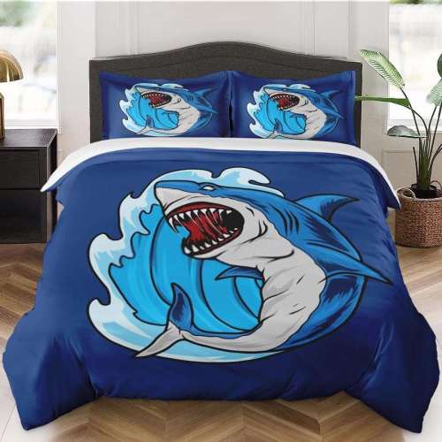Blue Cartoon Shark Bedding Set