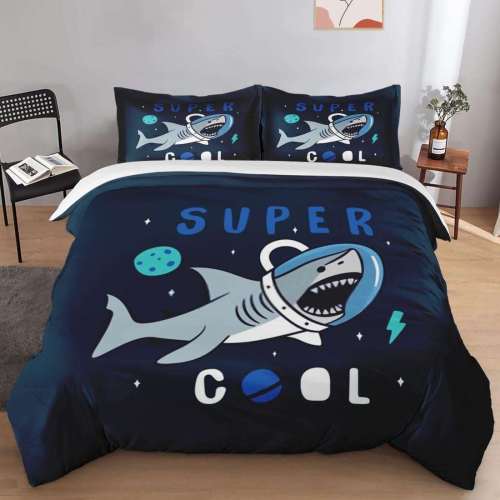 Space Shark Slogan Bedding Set