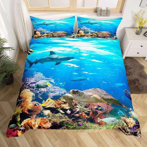 Turtle Fish Shark Print Bedding