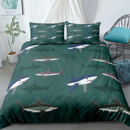 Green Cartoon Shark Bedding Covers