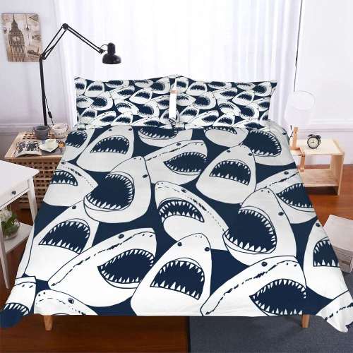 Navy Cartoon Sharks Bedding Cover
