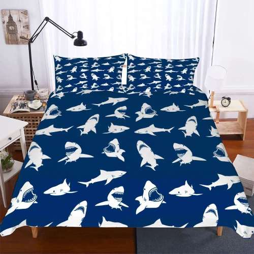 Blue Cartoon Sharks Bedding Cover