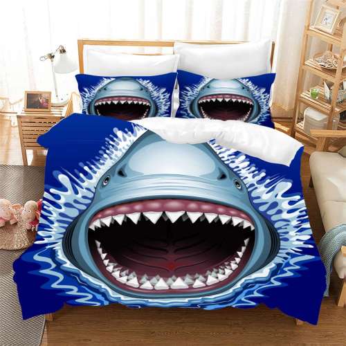 Blue Cartoon Shark Duvet Cover