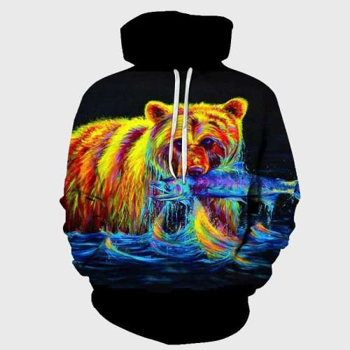 Colorful Bear Print Hoodie