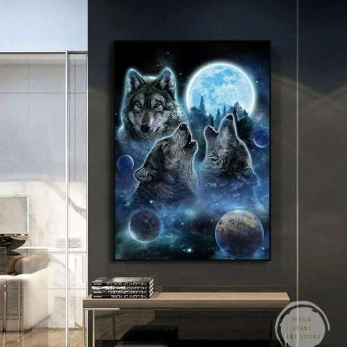 Cosmic Three Wolf Wall Art