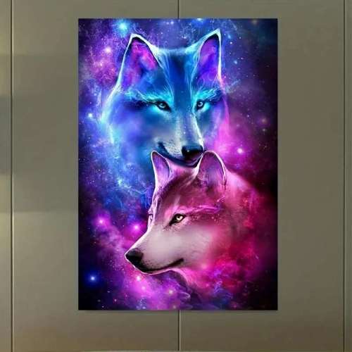 Galaxy Wolf Couples Wall Art