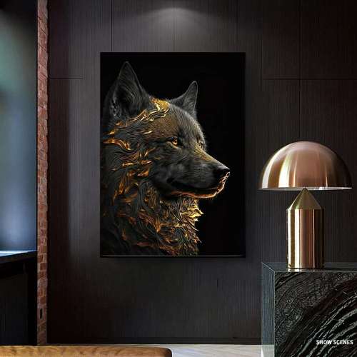 Black Golden Wolf Wall Art
