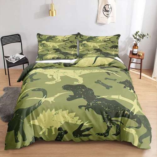 Army Green Cartoon Dinosaurs Duvet Cover