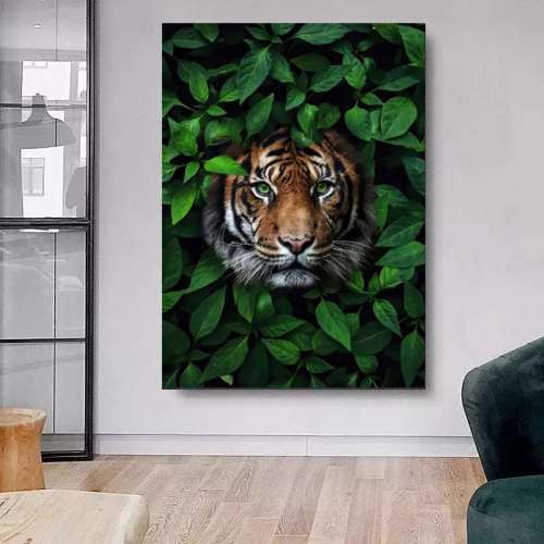 Green Leaves Tiger Wall Art