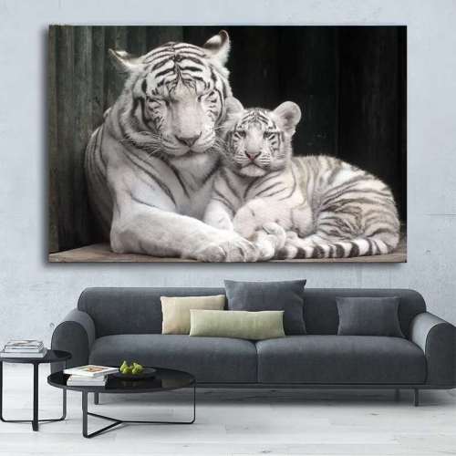 White Tiger Mom And Cub Wall Art