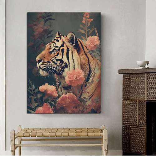 Cute Flower Tiger Print Wall Art