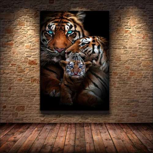 Tiger Family Canvas Wall Art
