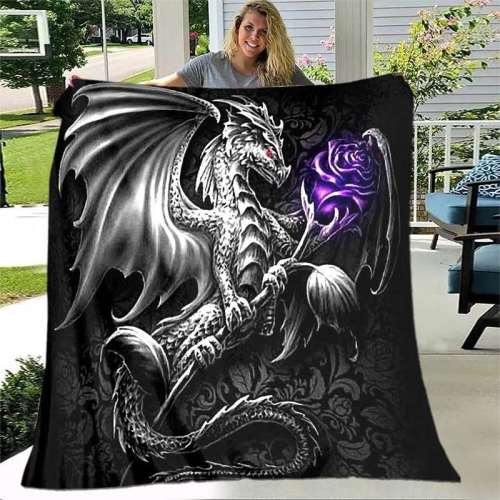 Dragon Rose Print Blanket