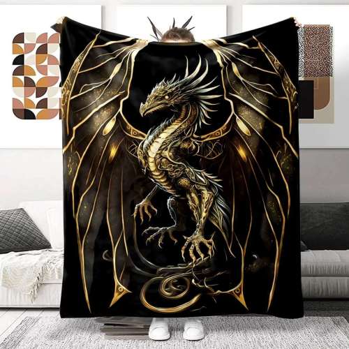 Black Gold Dragon Blanket