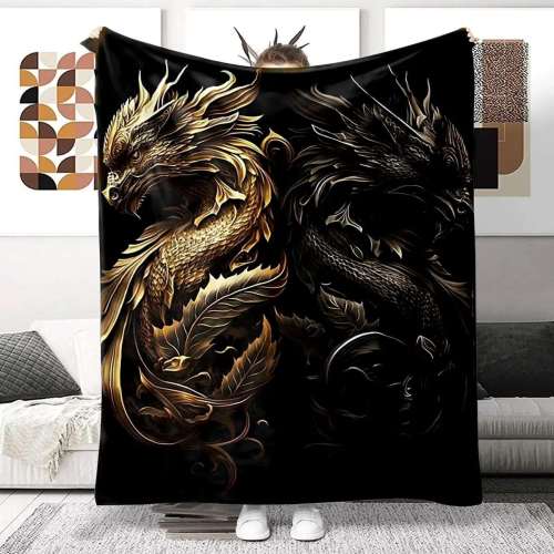 Black Gold Dragon Blanket