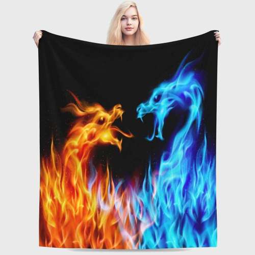 Fire Ice Dragon Print Blanket
