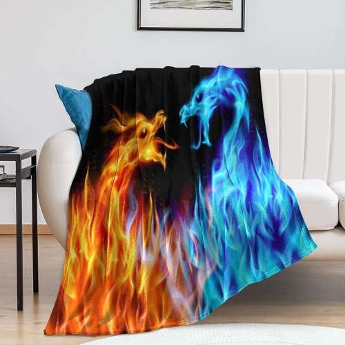 Fire Ice Dragon Print Blanket