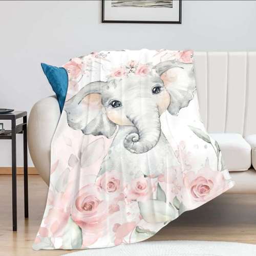 Cartoon Elephant Flower Blanket