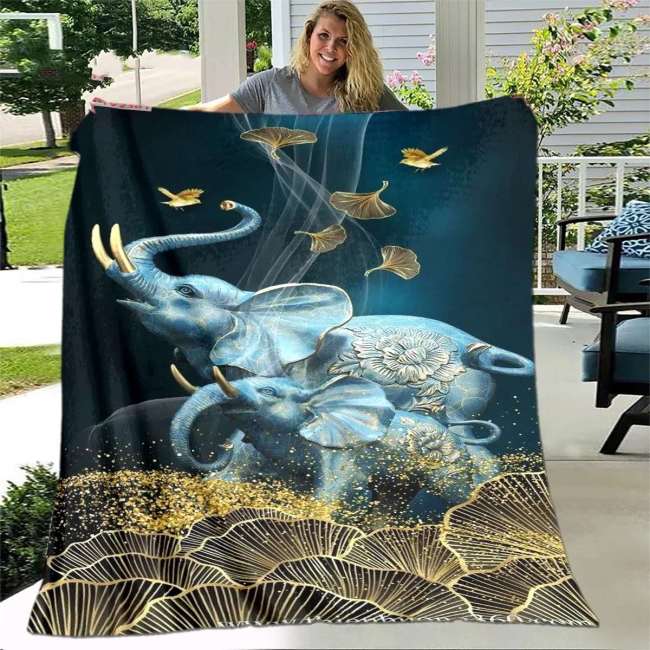 Blue Elephants Print Blanket