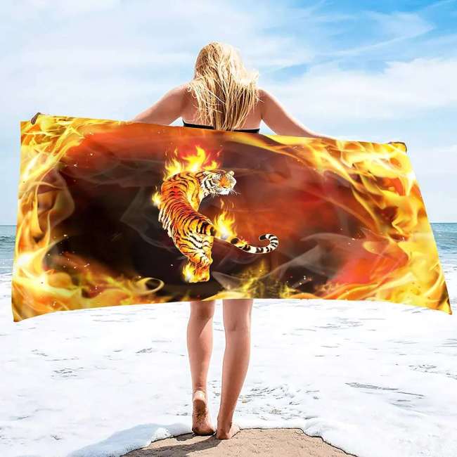 Fire Tiger Beach Towel
