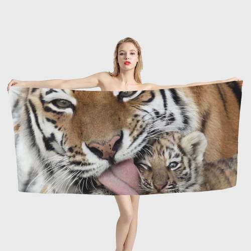 Tiger Mom And Baby Print Beach Towel