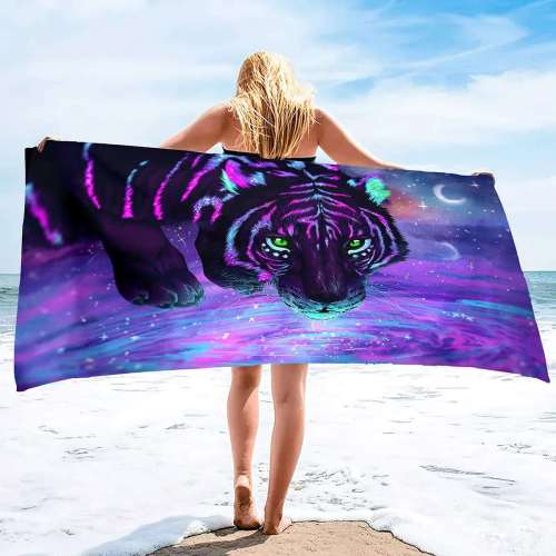 Purple Tiger Art Beach Towel