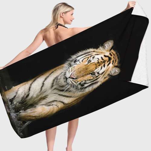 Black Tiger Print Beach Towel