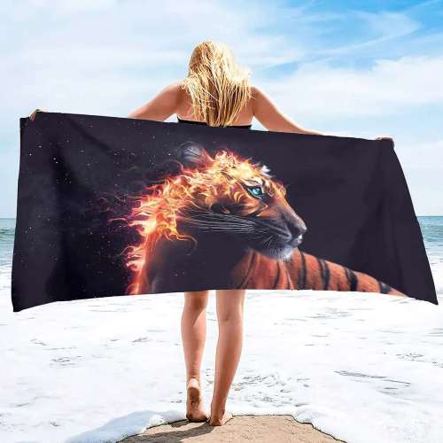 Fire Tiger Print Bath Towel