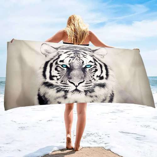 Tiger Head Print Beach Towel