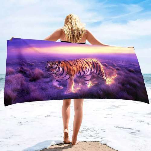 Purple Galaxy Tiger Beach Towel