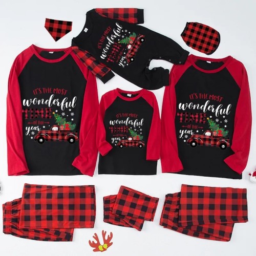 Christmas Matching Family Pajamas It's The Most Wonderful Time Of The Year Truck With Tree Black And Red Pajamas Set