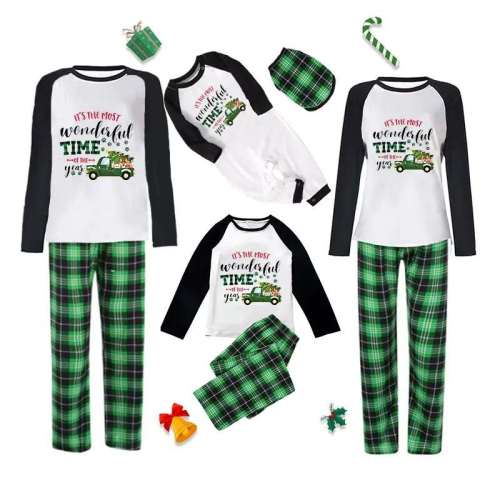 Christmas Matching Family Pajamas Most Wonderful Time Of The Year Green Car Pajamas Set