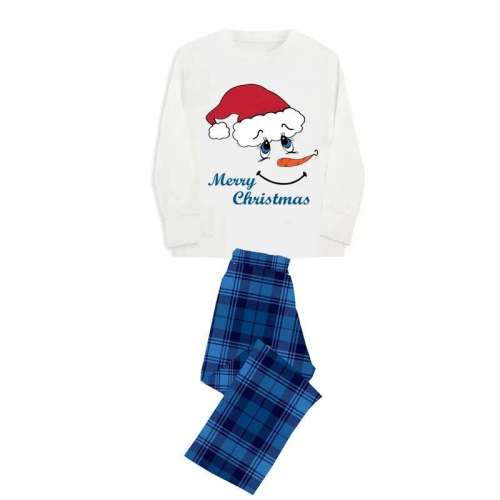 Christmas Matching Family Pajamas Merry Christmas Snowman Blue Plaids Pajamas Set