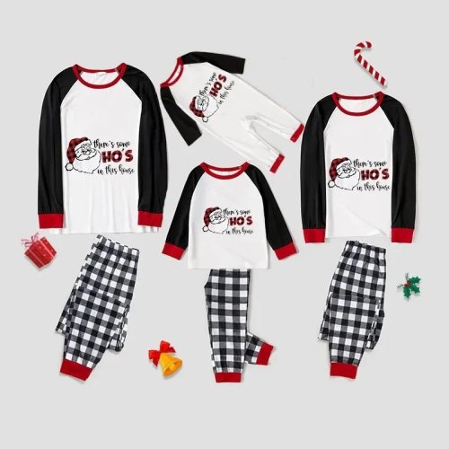 Christmas Matching Family Pajamas Red Plaid Hat Santa Claus HO'S Red Pajamas Set