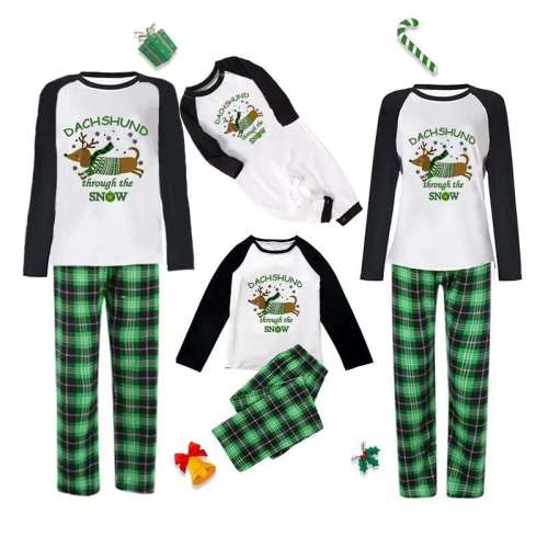 Christmas Matching Family Pajamas Dachshund Through The Snow Green Pajamas Set