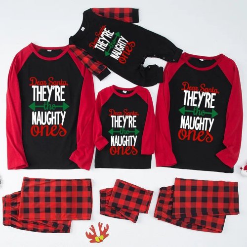 Christmas Matching Family Pajamas Dear Santa They're The Naughty Ones Black And Red Pajamas Set